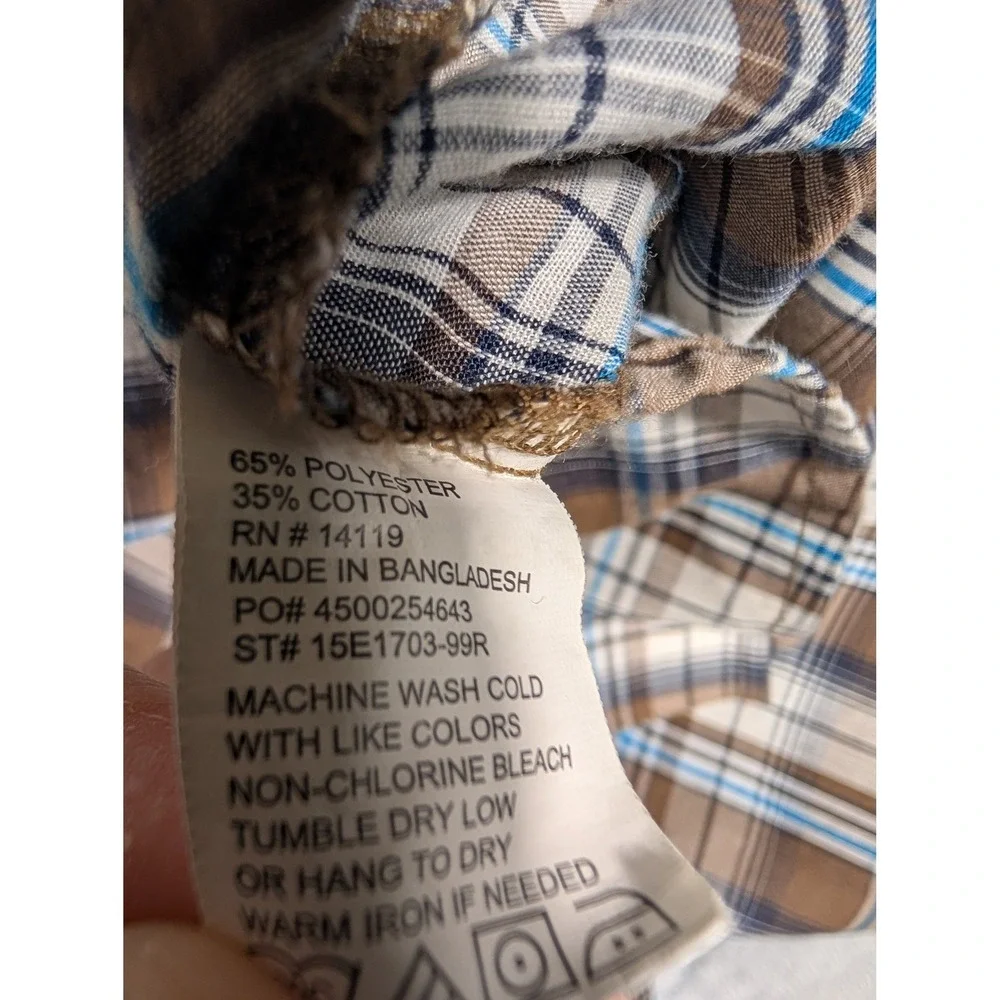 Plains Western Wear Mens Brown Blue Plaid Short Sleeve Pearl Snap Shirt Medium - Picture 7 of 12